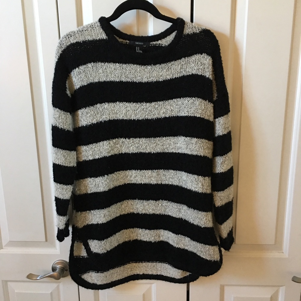 Forever 21 Striped Nubby Boucle oversized sweater